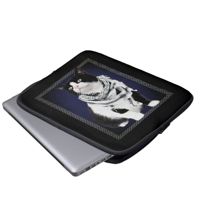 Traditional Palestinian Kufiya Wearing Cat Laptop Sleeve (Front Bottom)