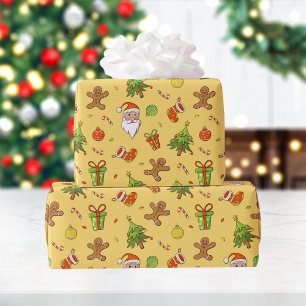 Traditional Pattern Christmas   Yellow Wrapping Paper