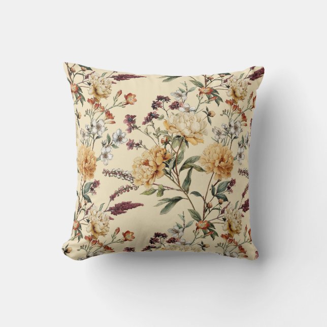Traditional  Peony Vintage Botanical Pattern Cushion (Front)