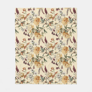 Traditional Peony Vintage Botanical Pattern Fleece Blanket