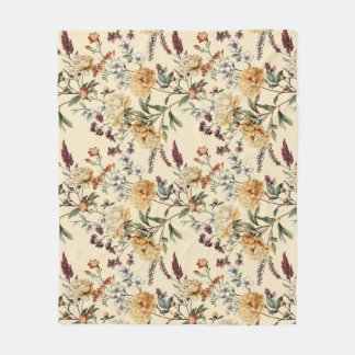 Traditional Peony Vintage Botanical Pattern Fleece Blanket