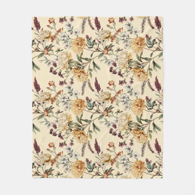 Traditional  Peony Vintage Botanical Pattern Fleece Blanket (Front)