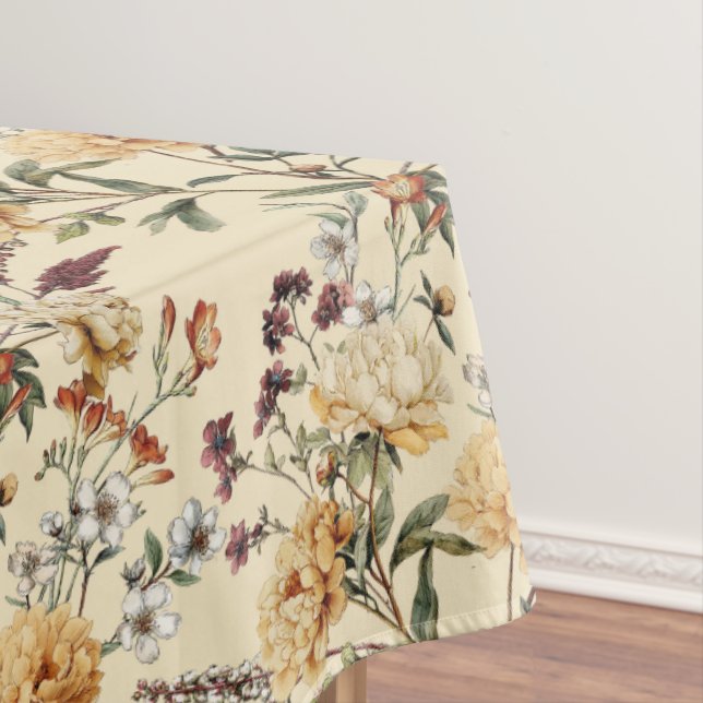Traditional  Peony Vintage Botanical Pattern Tablecloth (In Situ)