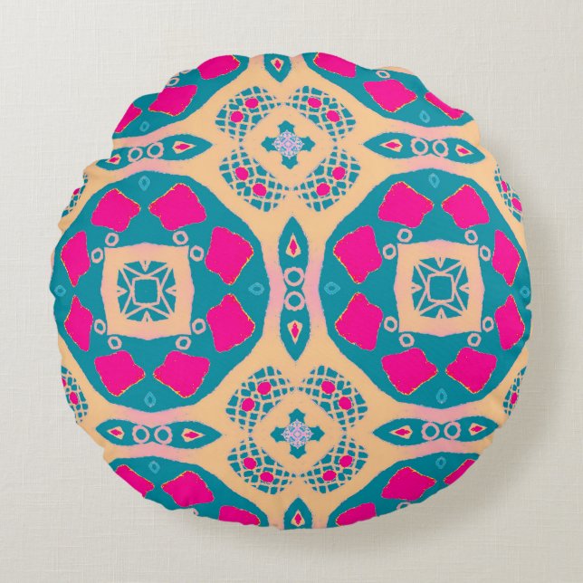 Traditional, Peruvian patchwork, tile pattern Round Cushion (Front)