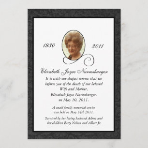 Traditional Photo Death Announcement Card