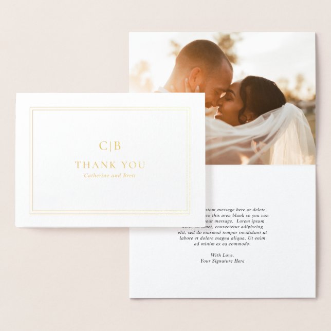 Traditional Photo Elegant Wedding Thank You Foil Card (Display)