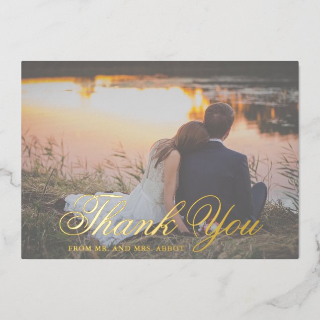 Traditional Photo Wedding Foil Thank You Card (Front)