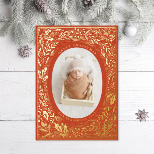 Traditional Pine and Holly Foil Holiday Card