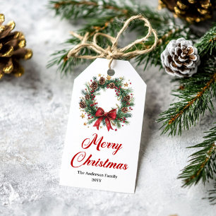 Traditional Pine Wreath Editable Gift Tag