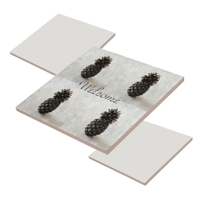 Traditional Pineapples Welcome Grey Ceramic Tile (Creator Uploaded)