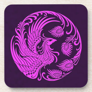 Traditional Pink and Purple Phoenix Circle Coaster
