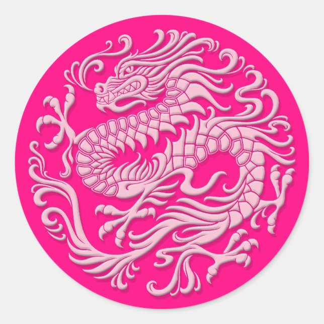 Traditional Pink Chinese Dragon Circle Classic Round Sticker (Front)