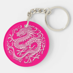 Traditional Pink Chinese Dragon Circle Key Ring