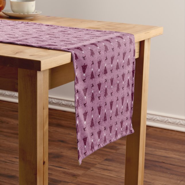 Traditional Pink Christmas Trees & Reindeer  Short Table Runner (In Situ)