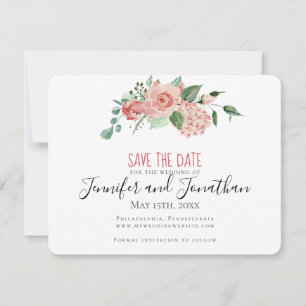 Traditional Pink Rose Floral Save the Date Wedding