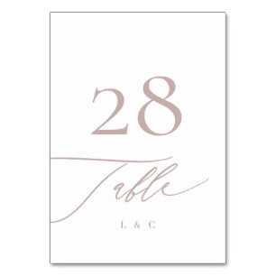 Traditional Pink Taupe Calligraphy Wedding Table Number