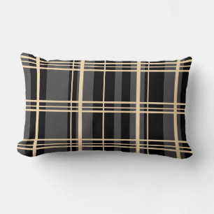 Traditional Plaid Black, Butter Cream, Dark Grey . Lumbar Cushion