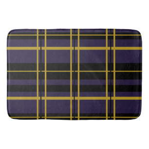 Traditional Plaid Black, Butter Cream, Dark Plum. Bath Mat