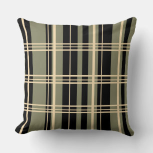 Traditional Plaid Black, Butter Cream, Sage Green Cushion