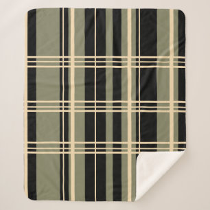 Traditional Plaid Black, Butter Cream, Sage Green Sherpa Blanket