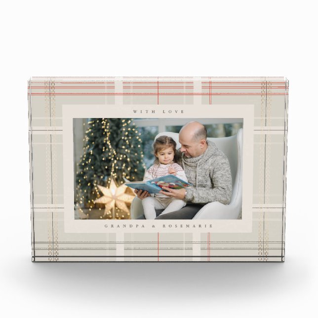 Traditional Plaid Cosy Beige Cabin Christmas Gift  Photo Block (Front)