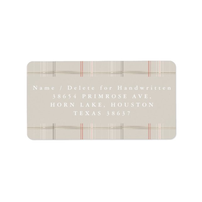 Traditional Plaid Cosy Cabin Beige Gold Address Label (Front)
