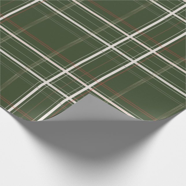 Traditional Plaid Cosy Cabin Gold Green Christmas Wrapping Paper (Corner)