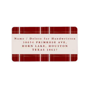 Traditional Plaid Cozy Cabin Burgundy Address Label