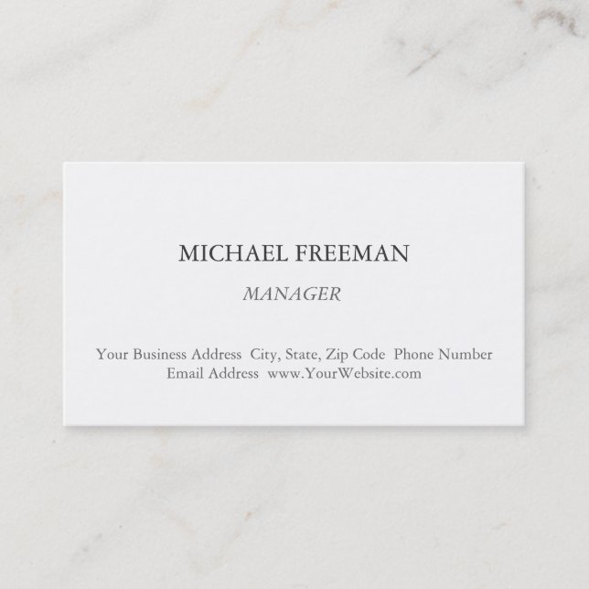 Traditional Plain White Manager Business Card (Front)