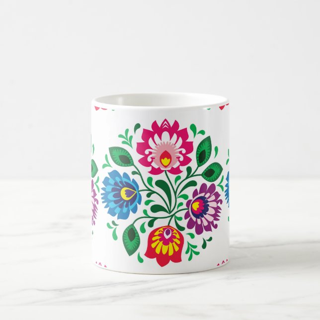 Traditional Polish floral folk embroidery pattern Coffee Mug (Center)