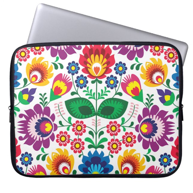 Traditional Polish floral folk embroidery pattern Laptop Sleeve (Front)