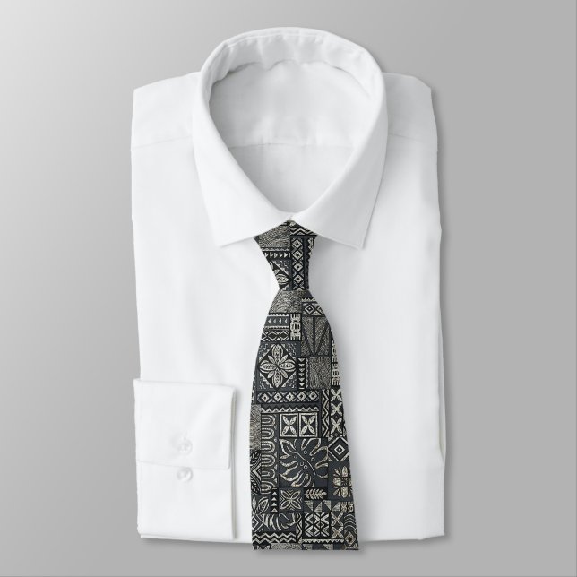 Traditional Polynesian Tapa Cloth Pattern Tie (Tied)