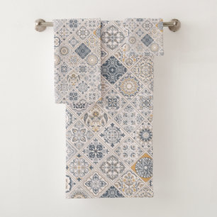 Traditional Portuguese and Spanish Boho Tiles  Bath Towel Set
