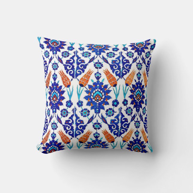 Traditional Portuguese Azulejo Floral Tile Pattern Cushion (Front)