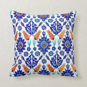 Traditional Portuguese Azulejo Floral Tile Pattern Cushion