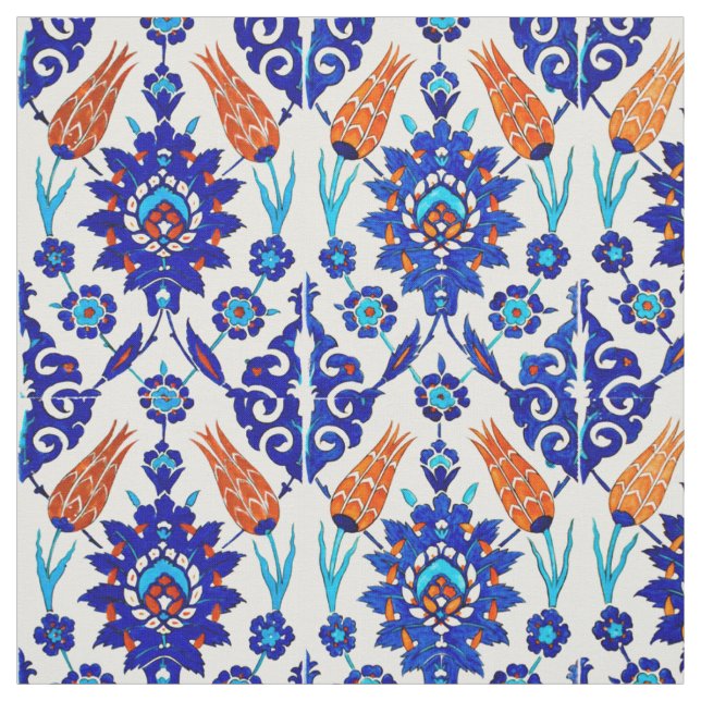 Traditional Portuguese Azulejo Floral Tile Pattern Fabric (Swatch)