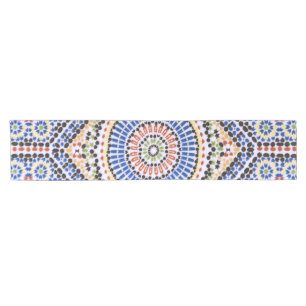 Traditional Portuguese Azulejo Tile Pattern Short Table Runner