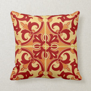 Traditional Portuguese Azulejo Tile   red sand Cushion