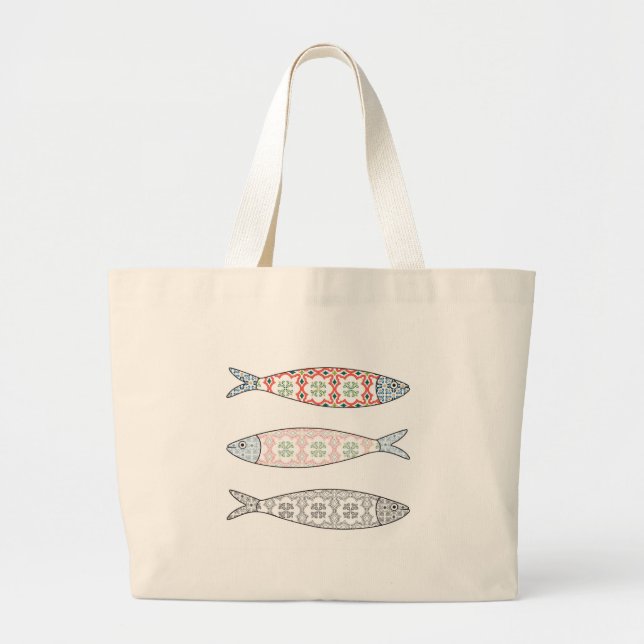 Traditional Portuguese icon. Colored sardines Large Tote Bag (Front)