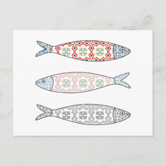 Traditional Portuguese icon. Coloured sardines Postcard