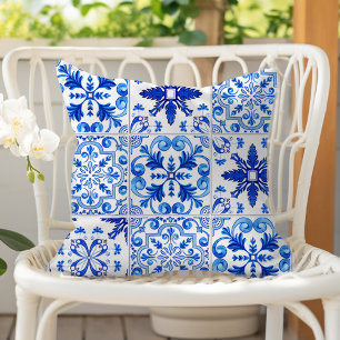 Traditional Portuguese Tile Pattern Blue White Cushion
