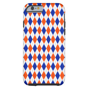 Traditional Preppy Argyle in Orange and Blue Tough iPhone 6 Case