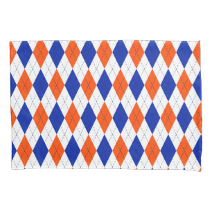Traditional Preppy Argyle in Orange and Blue Pillowcase