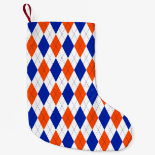 Traditional Preppy Argyle in Orange and Blue Small Christmas Stocking