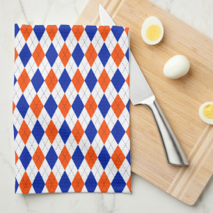 Traditional Preppy Argyle in Orange and Blue Tea Towel