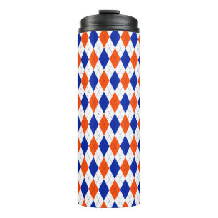 Traditional Preppy Argyle in Orange and Blue Thermal Tumbler