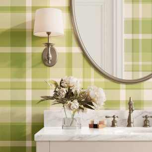 Traditional Preppy Green Plaid Wallpaper
