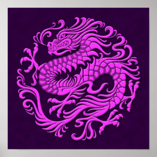 Traditional Purple Chinese Dragon Circle Poster