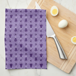 Traditional Purple Christmas Trees & Reindeer Tea Towel