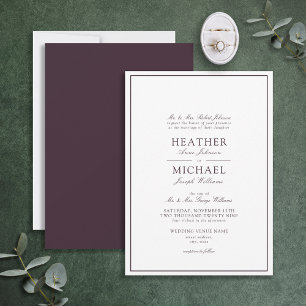 Traditional Purple Classic Script Wedding  Invitation